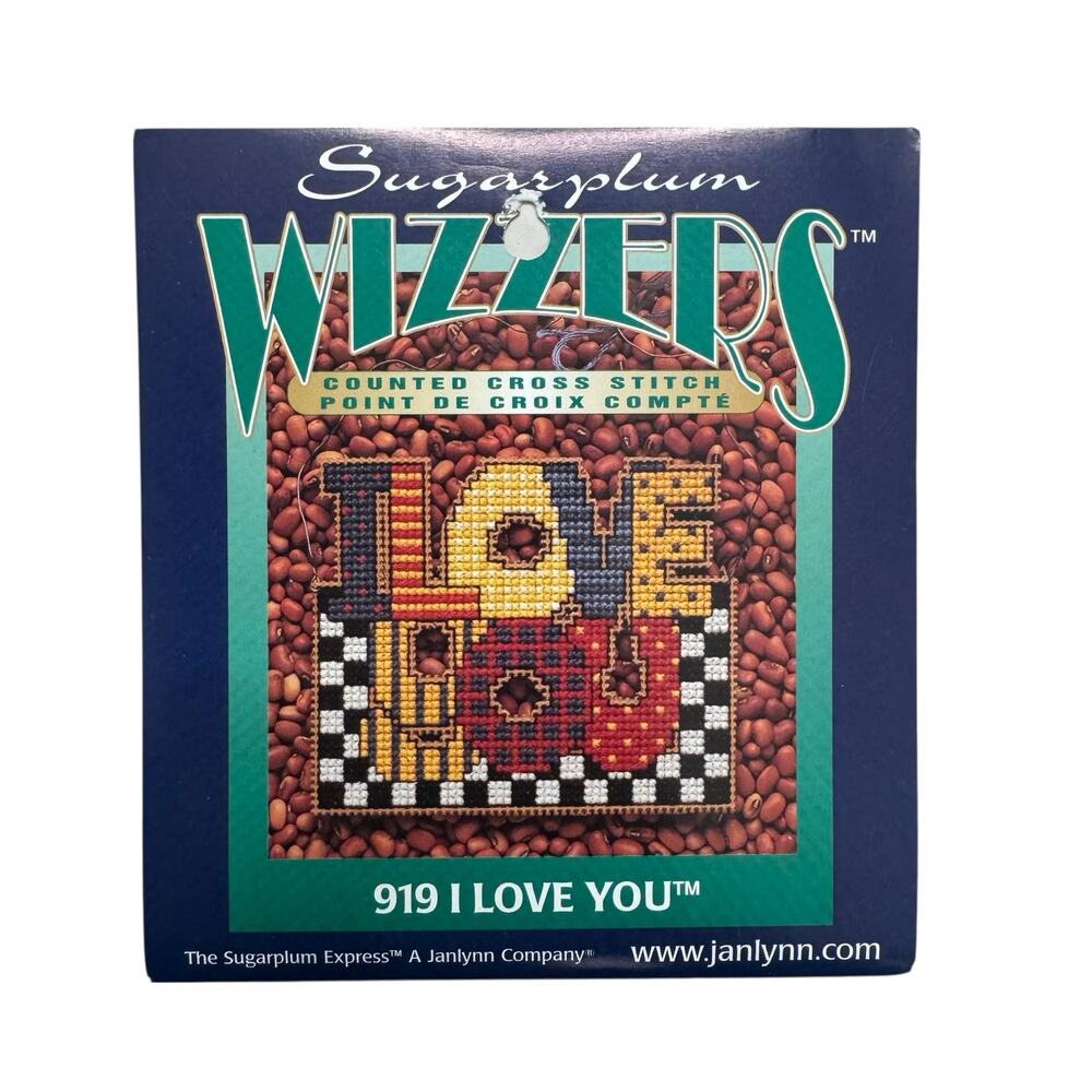 Vintage JANLYNN Sugarplum Wizzers I Love You Counted Cross Stitch Kit #919 2000
